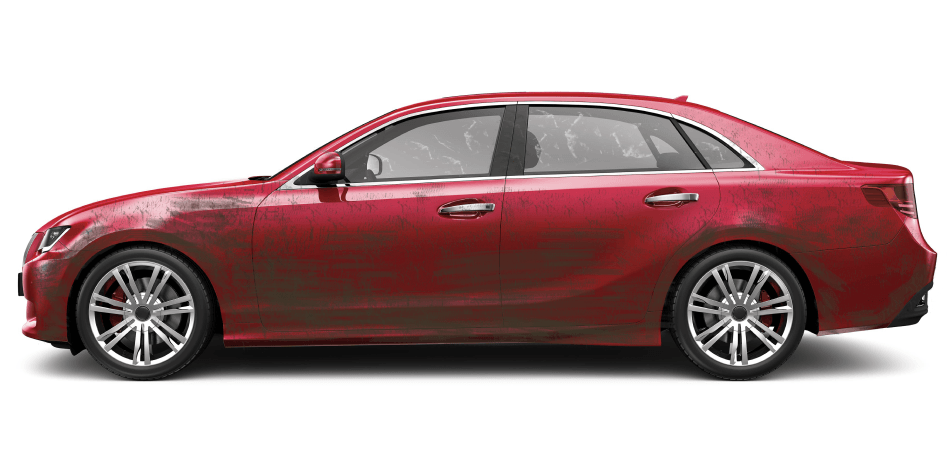 A photo of a red sedan before being detailed.
