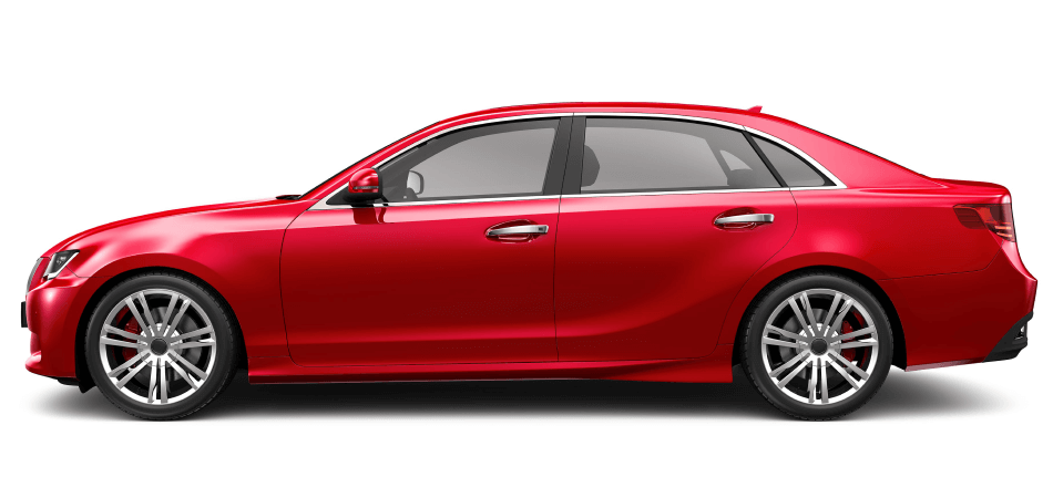 A photo of a red sedan after being detailed.
