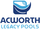 Logo for Acworth Pools: Blue waves and a stylized pool within a dark blue square, with the words