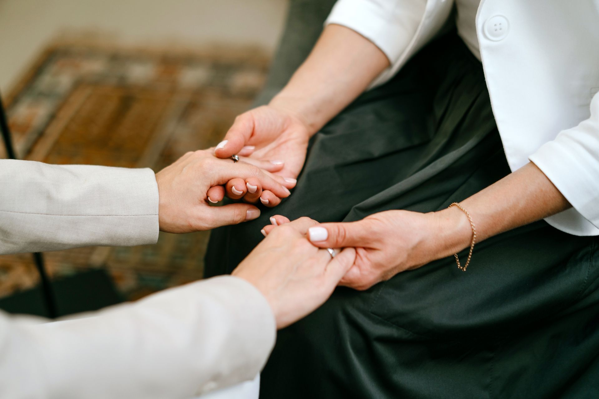 Woman psychologist practicing with patient women.