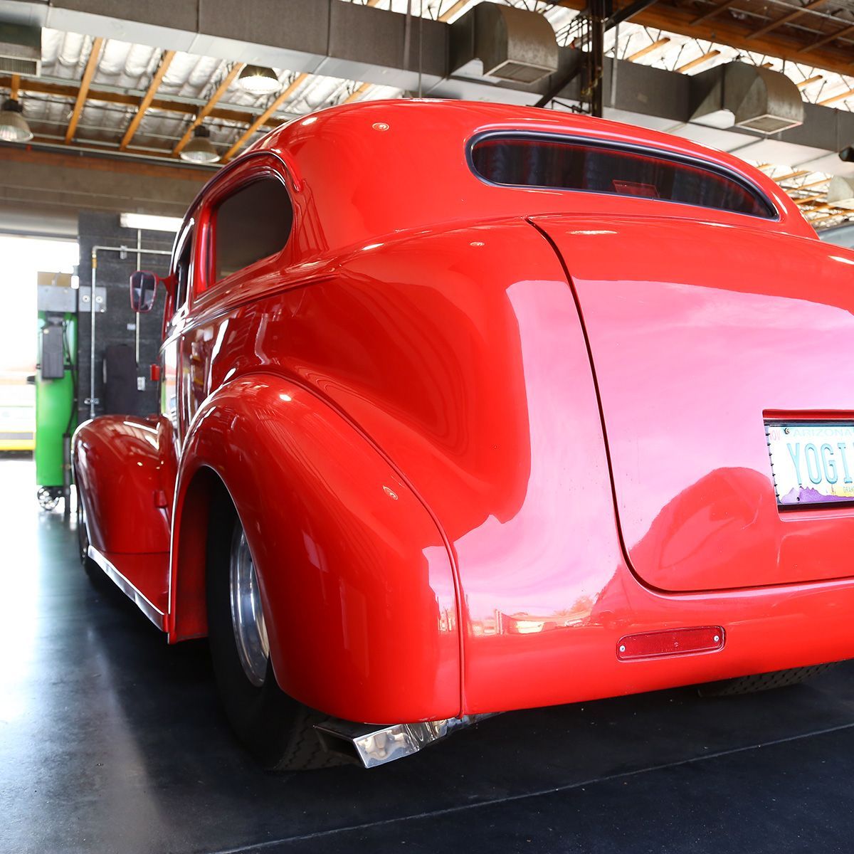 a red car with a new york license plate