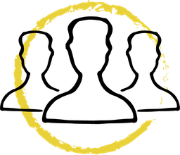 a group of people are standing next to each other in a yellow circle .
