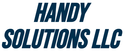 The logo for handy solutions llc is blue on a white background.