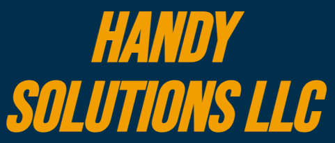 A blue and yellow logo for handy solutions llc