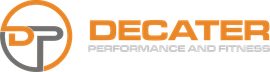Logo for Decatur Performance and Fitness: orange and gray stylized letters 