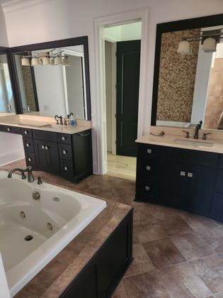 new vanities, travertine tiles, new bathroom remodel at Palisades neighborhood, Charlotte, NC