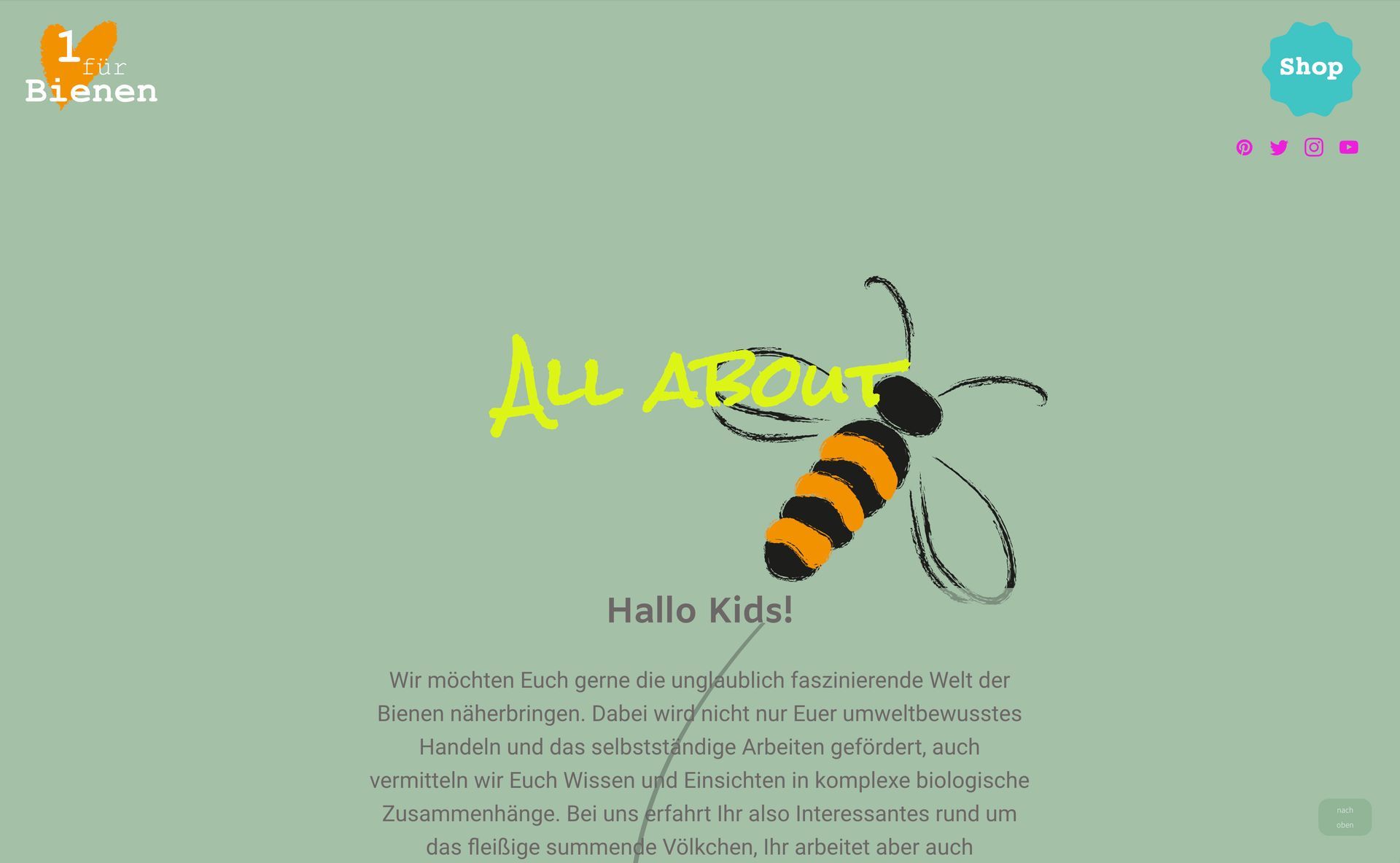 Eine Website mit der Illustration einer Biene darauf.