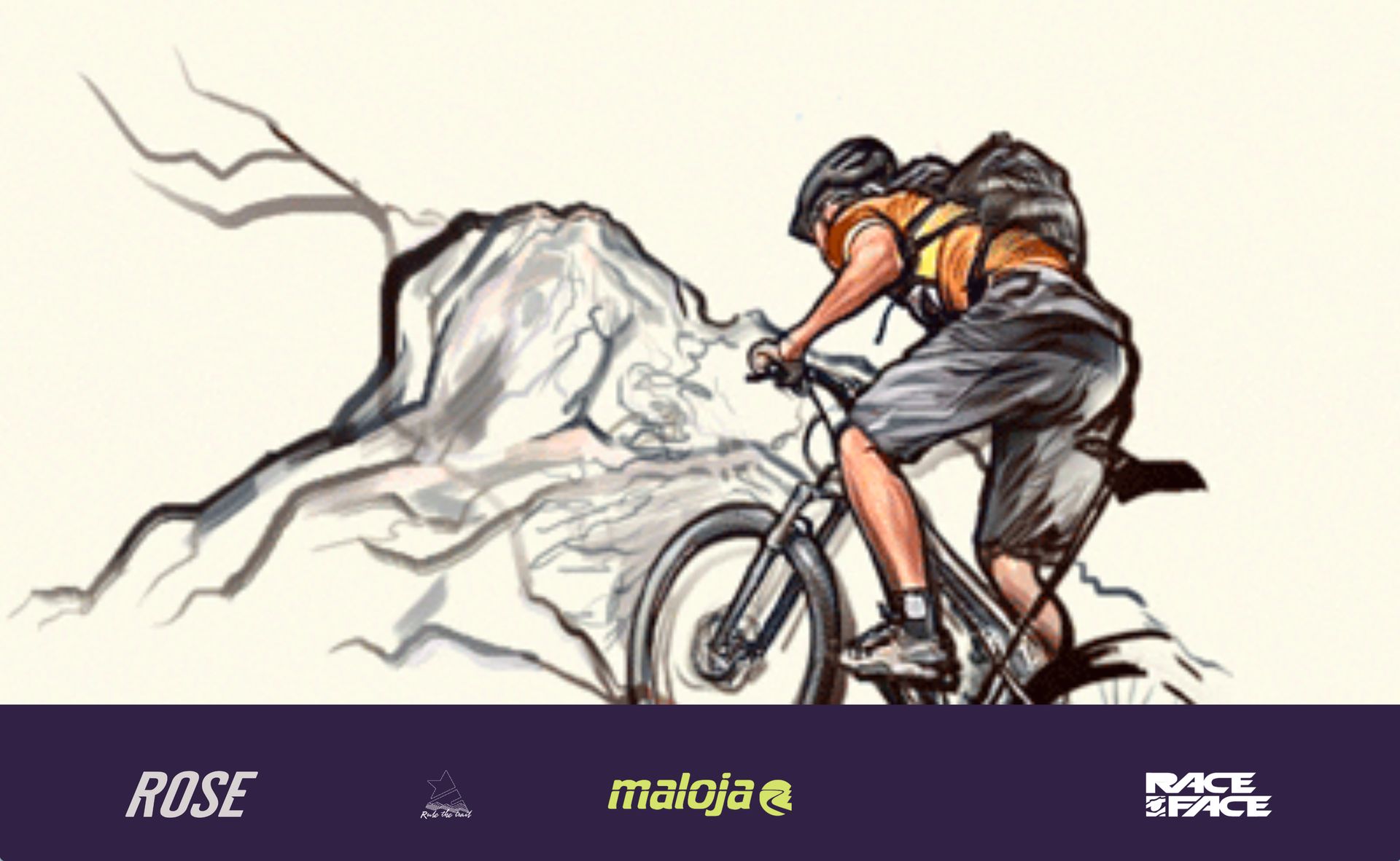 Eine Zeichnung einer Person, die auf einem Berg Fahrrad fährt. Homepage einer Gutschein-Website.