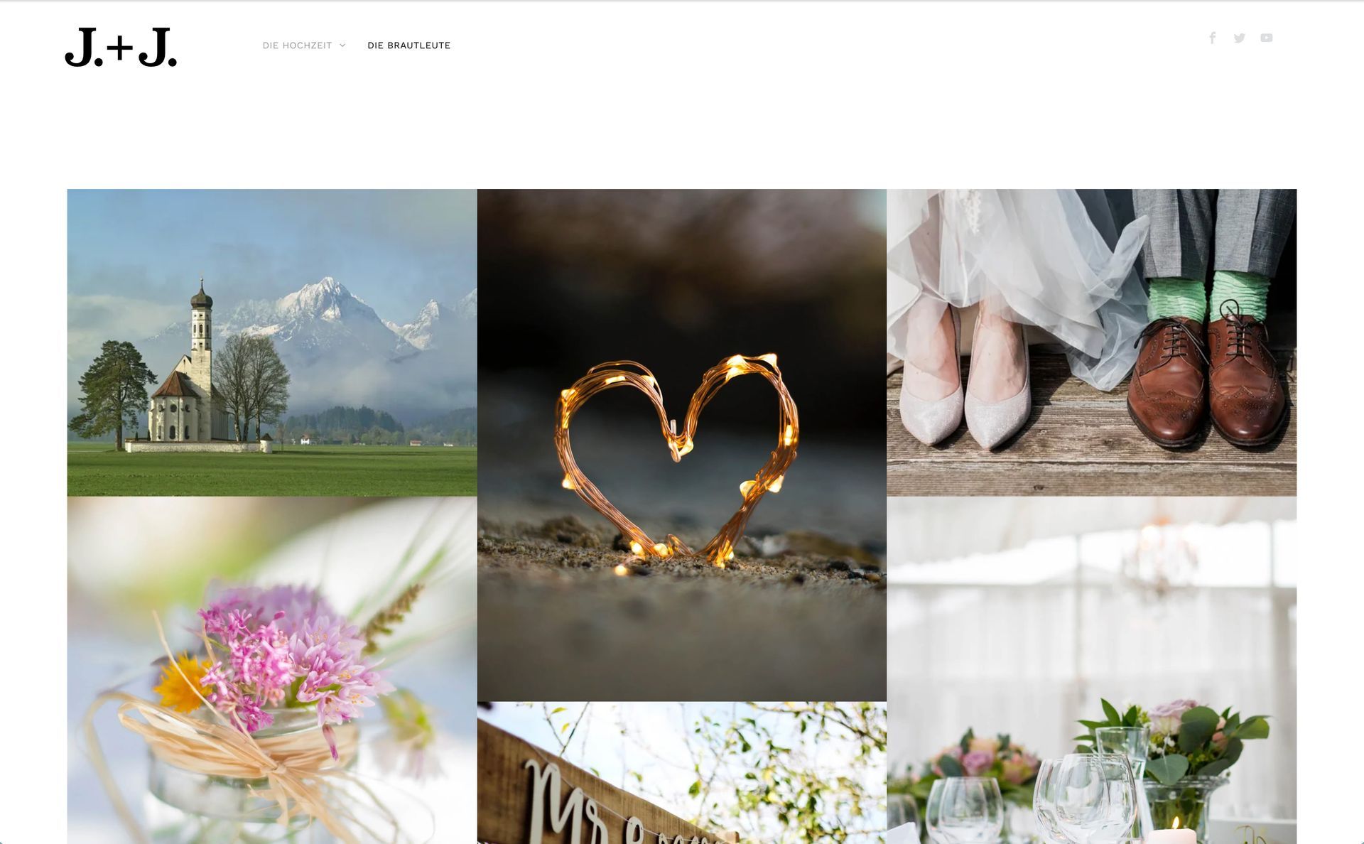 Eine Collage von Bildern einer Hochzeit. Homepage einer Website.