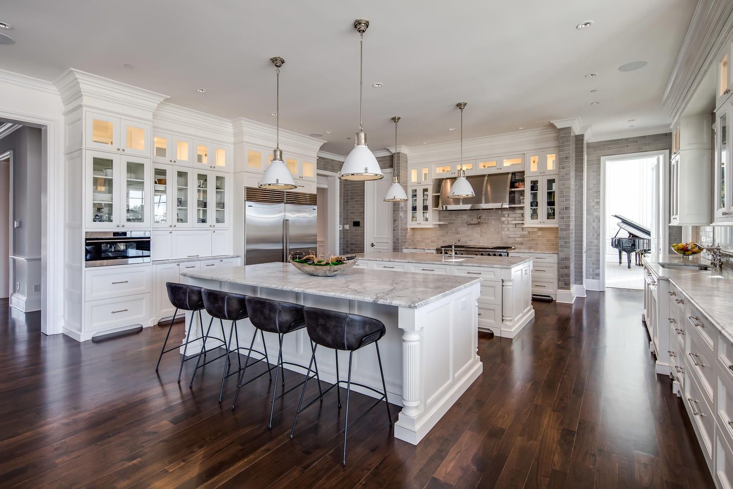 There is a large island in the middle of the kitchen.