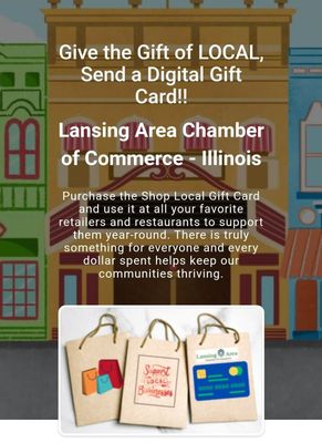 A poster that says give the gift of local send a digital gift card