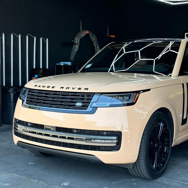 A beige Range Rover wrapped by XWRAPS in Los Angeles, CA