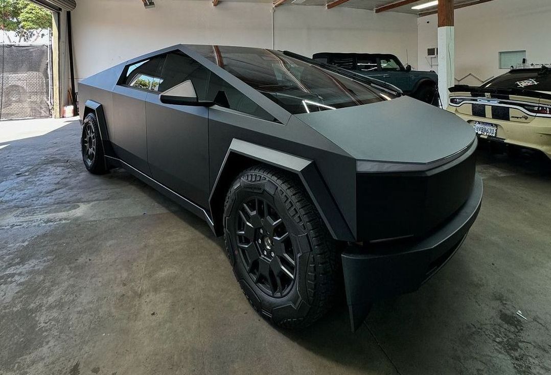 Tesla Cybertruck with matte black ceramic coating by XWRAPS Los Angeles, showcasing futuristic design and premium paint protection