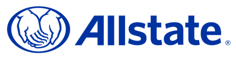 A blue allstate logo on a white background