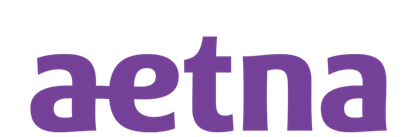 The aetna logo is purple and white on a white background.