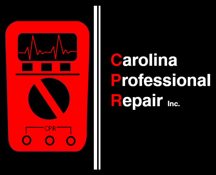 Red and black logo for Carolina Professional Repair Inc. features a stylized monitor and the letters CPR.