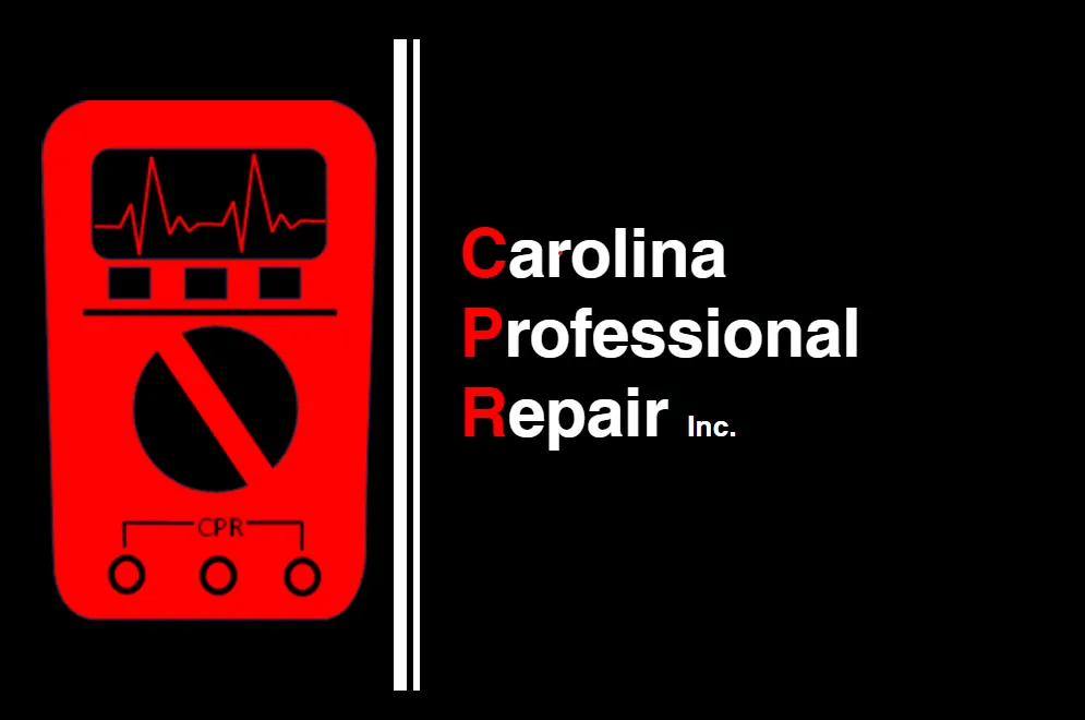 Logo for Carolina Professional Repair Inc. featuring a red device with a heart rate monitor display.