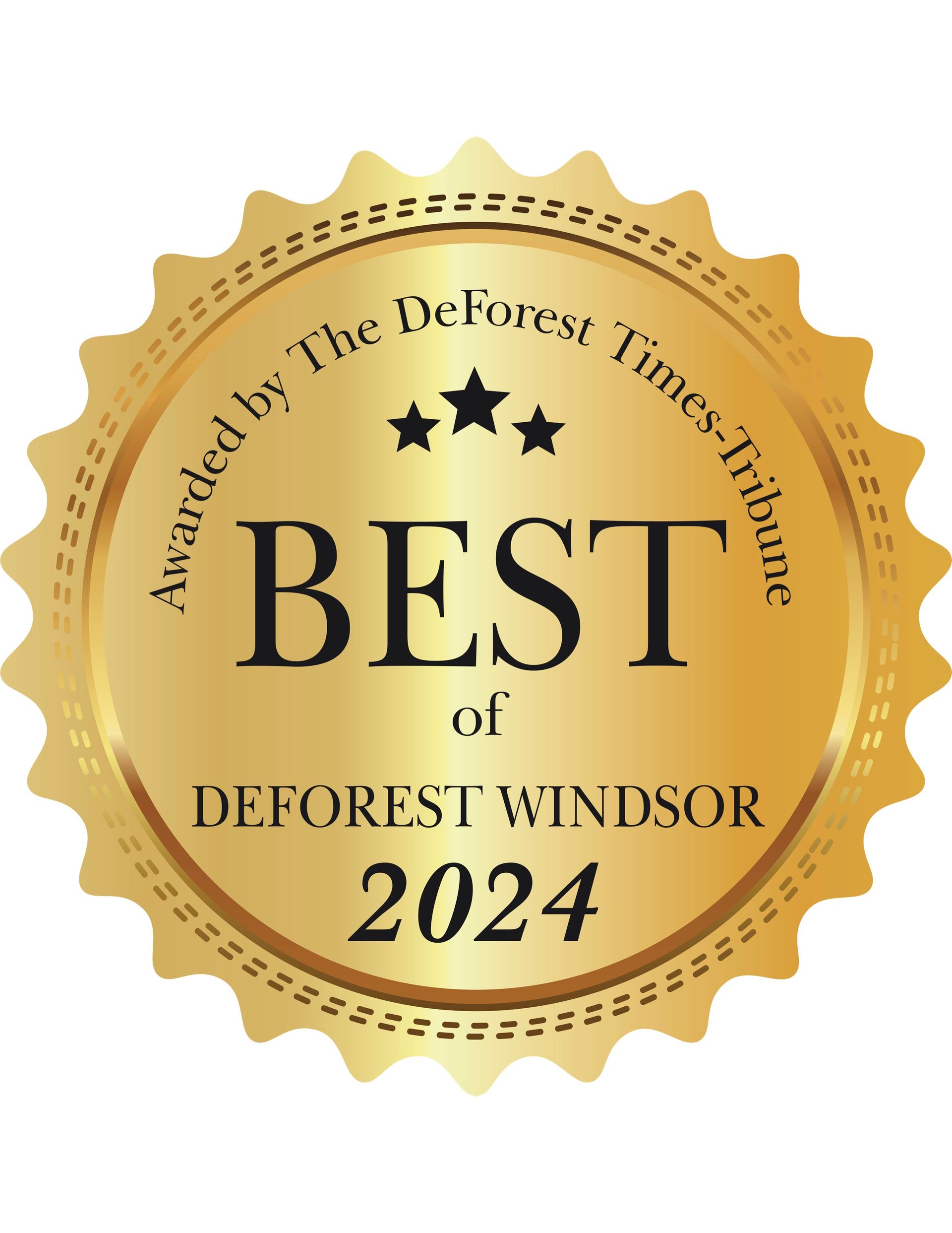 A gold seal that says best of deforest windsor 2024