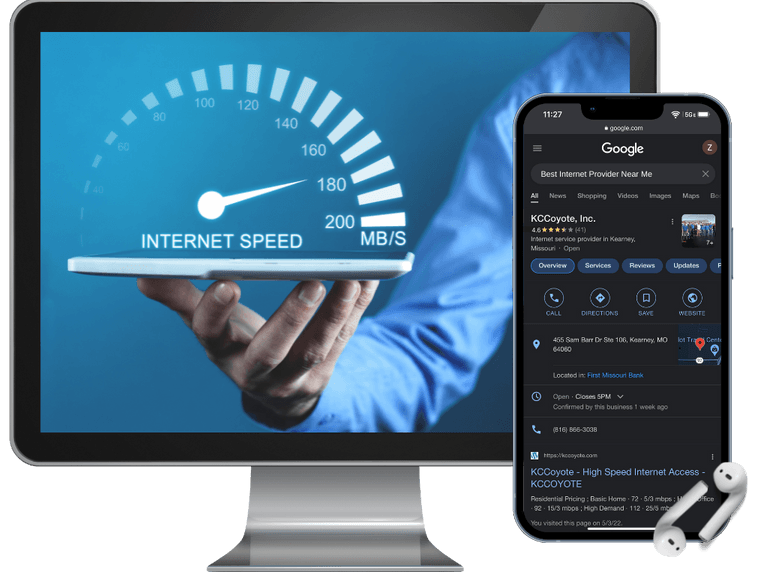 Cell phone with KCCoyote, Inc. Google Business Profile