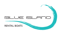 Logo di Blue Island Rental Boats con onda turchese su sfondo bianco