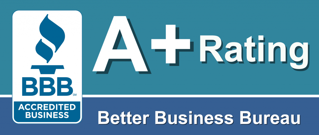 A blue sign that says bbb accredited business better business bureau