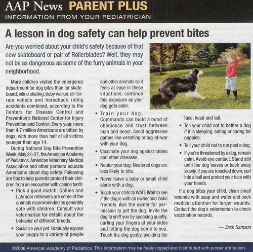 A newspaper article about a lesson in dog safety can help prevent bites