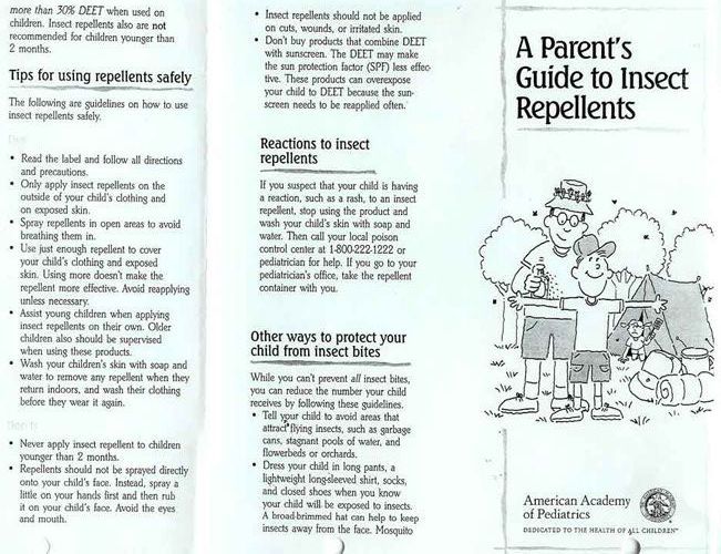 A pamphlet titled a parent 's guide to insect repellents