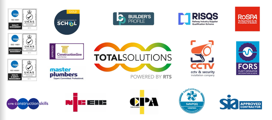Logos of various organizations, including security, construction, and business-related certifications.