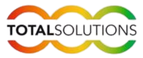 Logo of "TOTAL SOLUTIONS" with three interconnected crescent shapes colored orange, yellow, and green.