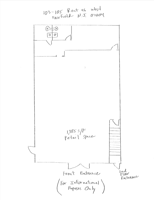 Hand-drawn floor plan of 1785 sq ft retail space in Hatfield, PA. Includes entrance, bathroom, and second floor entrance.