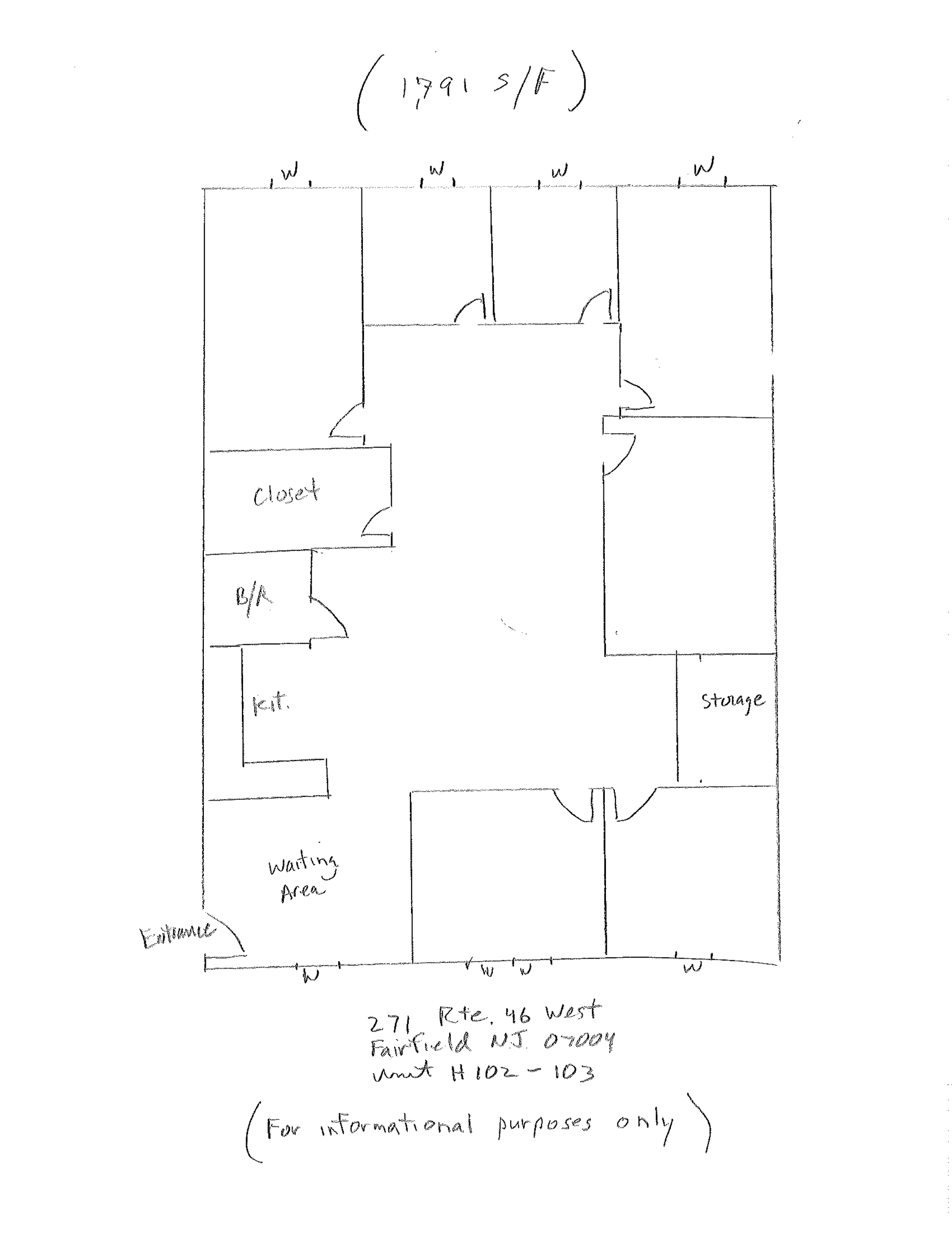 Floor plan of a building with several rooms labeled, including a kitchen, dining room, and living room.