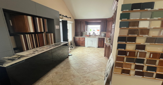 A gas station with an arrow pointing to the right