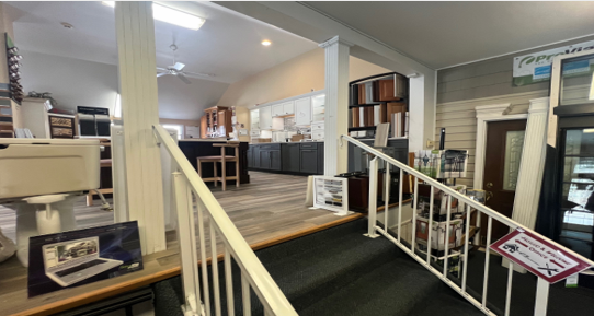 A gas station with an arrow pointing to the right.