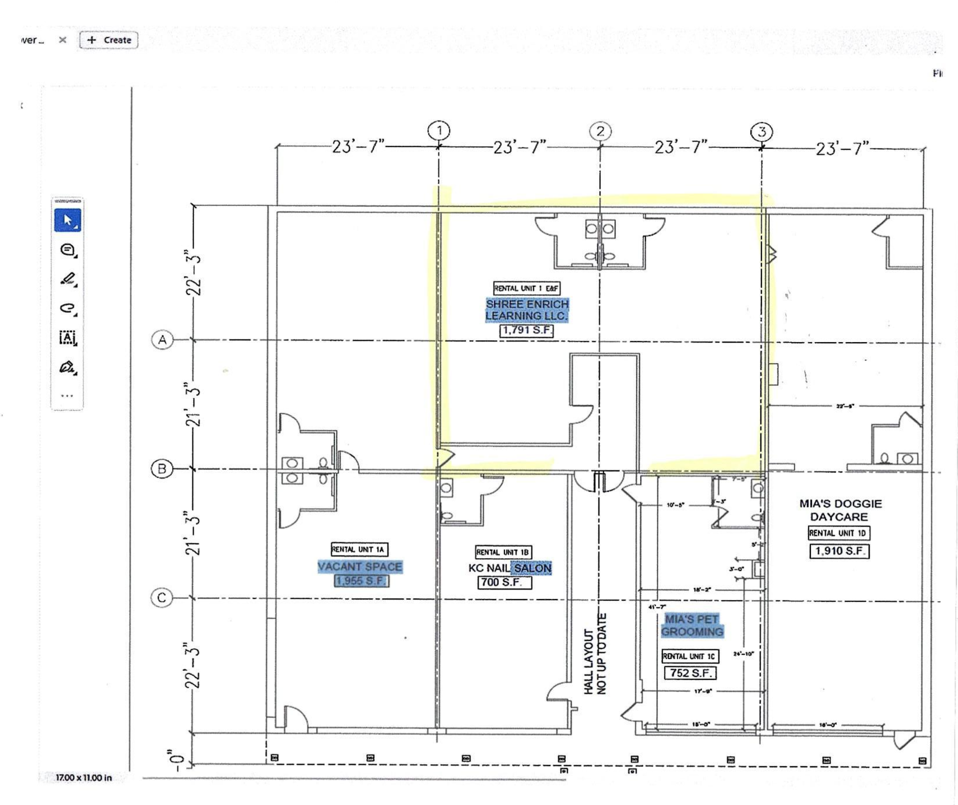 A floor plan showing a commercial space.