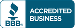 A blue sign that says accredited business on it