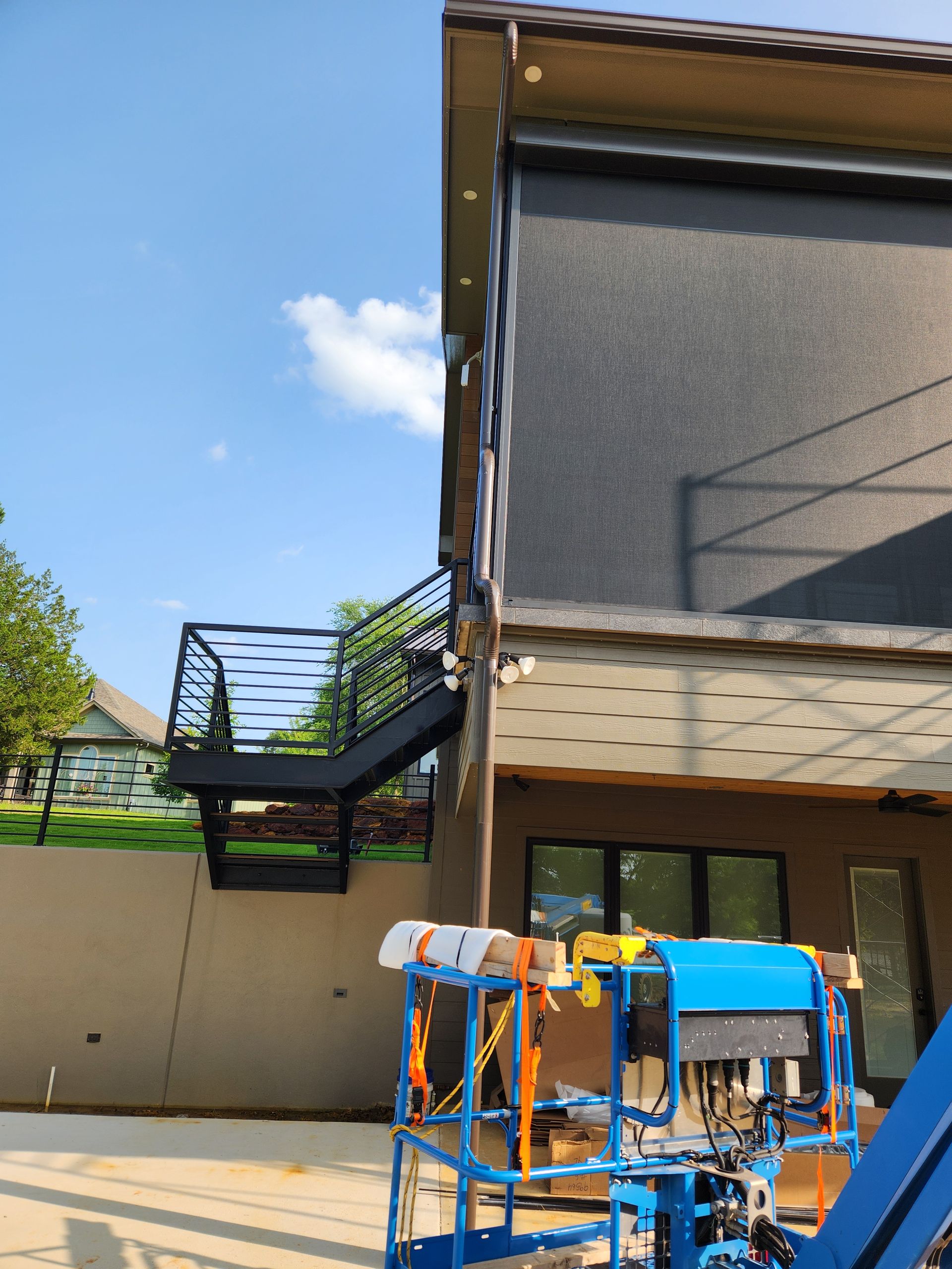 A building with a staircase on the side of it