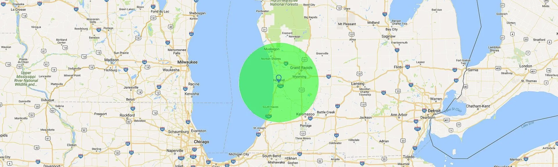 Holland service radius map