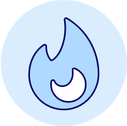 Blue flame icon in a light blue circle.