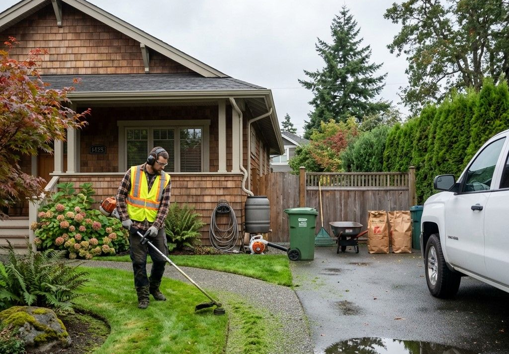 A landscaping company near me  doing a yard clean up project.
