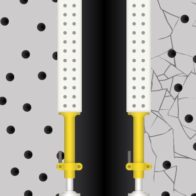 A drawing of two yellow poles with holes in them