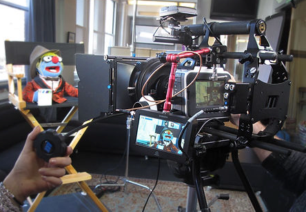 muppet in front of camera at Stratosphere studio in NYC