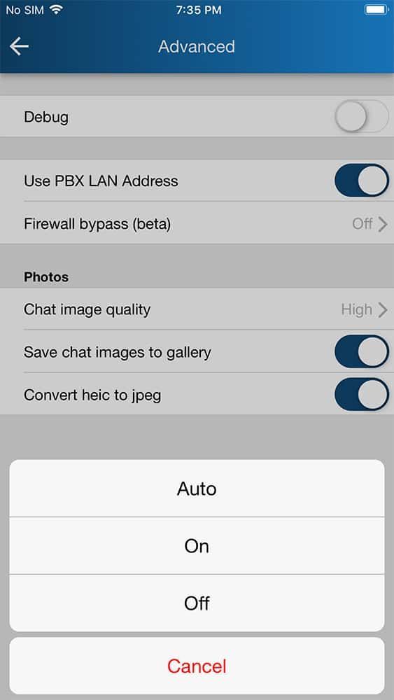 A screenshot of a phone screen showing the advanced settings.