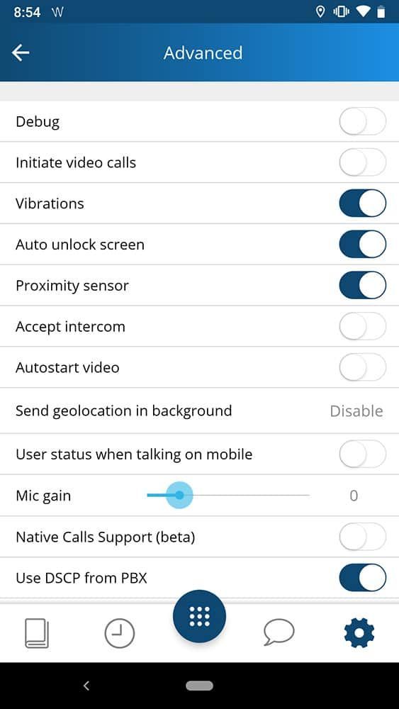 A screenshot of the advanced settings page on a cell phone.