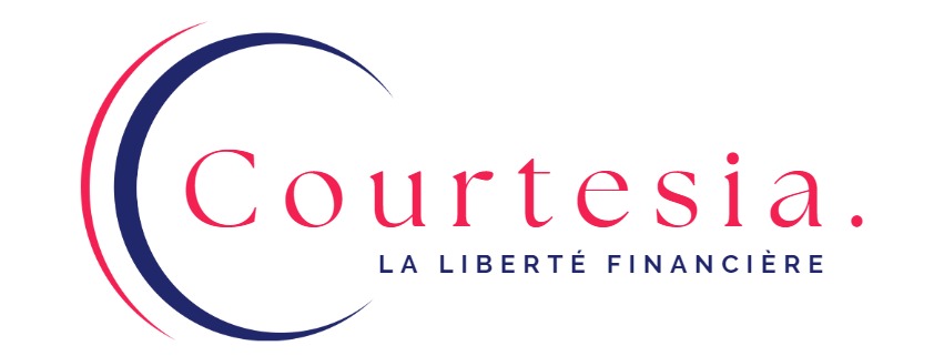 Un logo rouge blanc et bleu pour courtesia la liberté financière