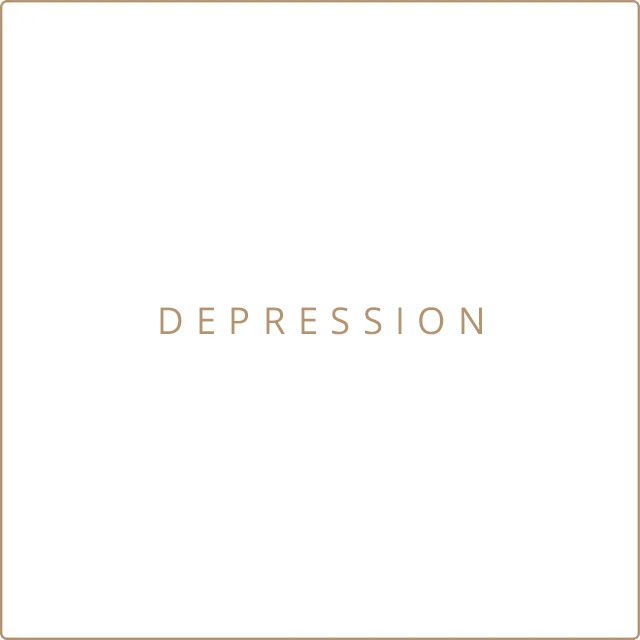 The word depression is written in a square on a white background.