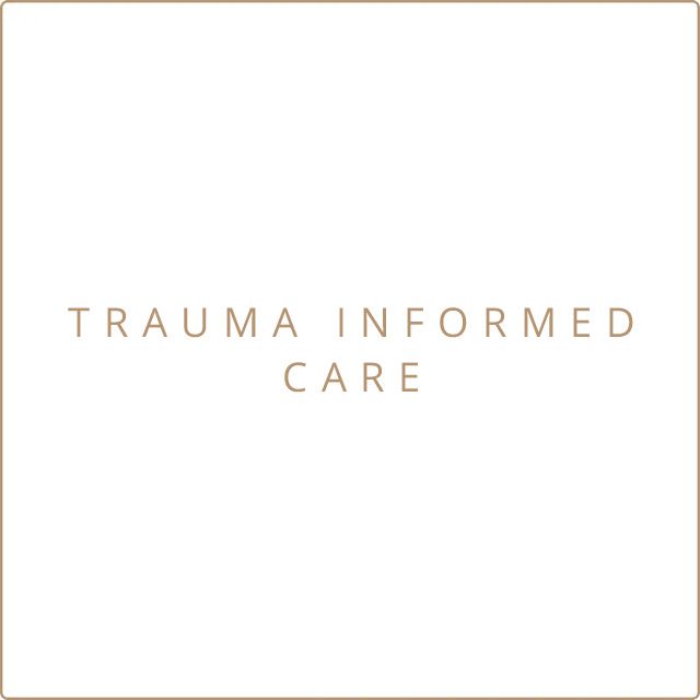 A logo for trauma informed care is shown on a white background.