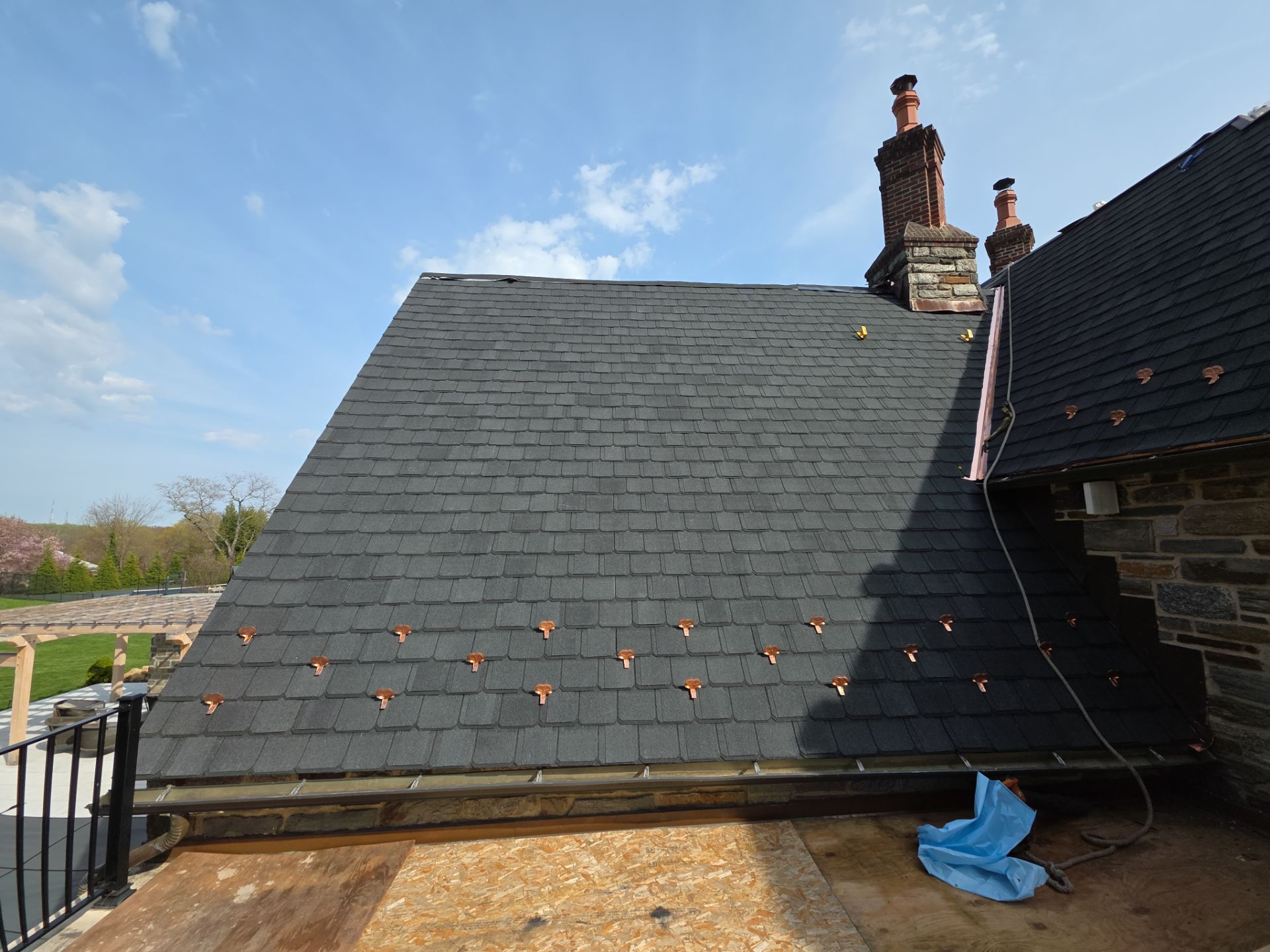 Aerial photo of house after roof replacement