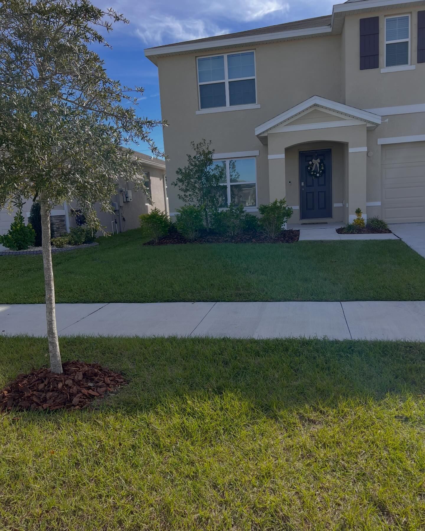 A large house with a tree in front of it