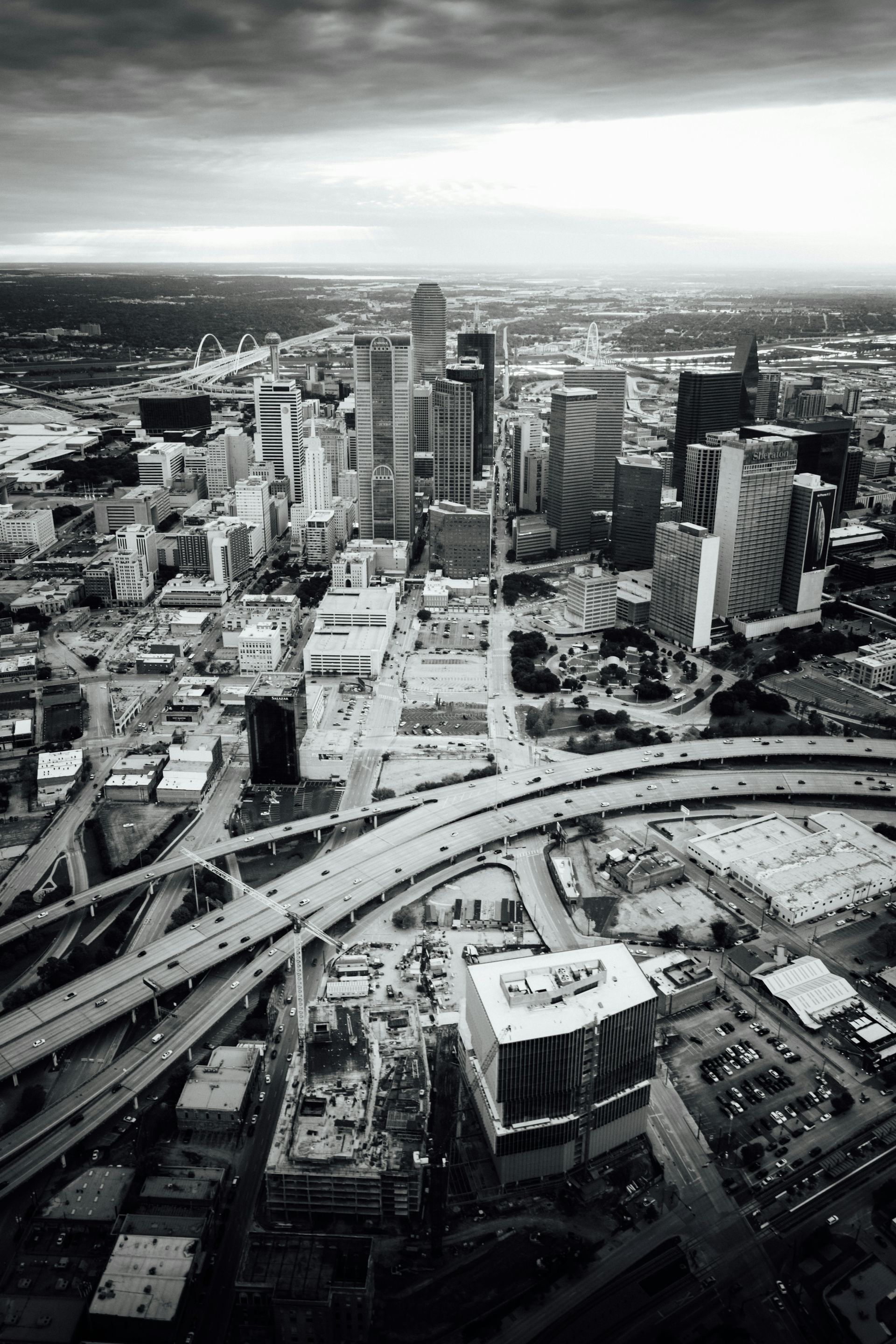 Aerial view of Downtown Dallas TX.