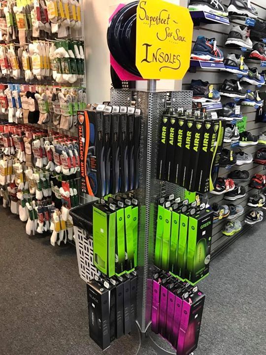 A display of insoles in a shoe store